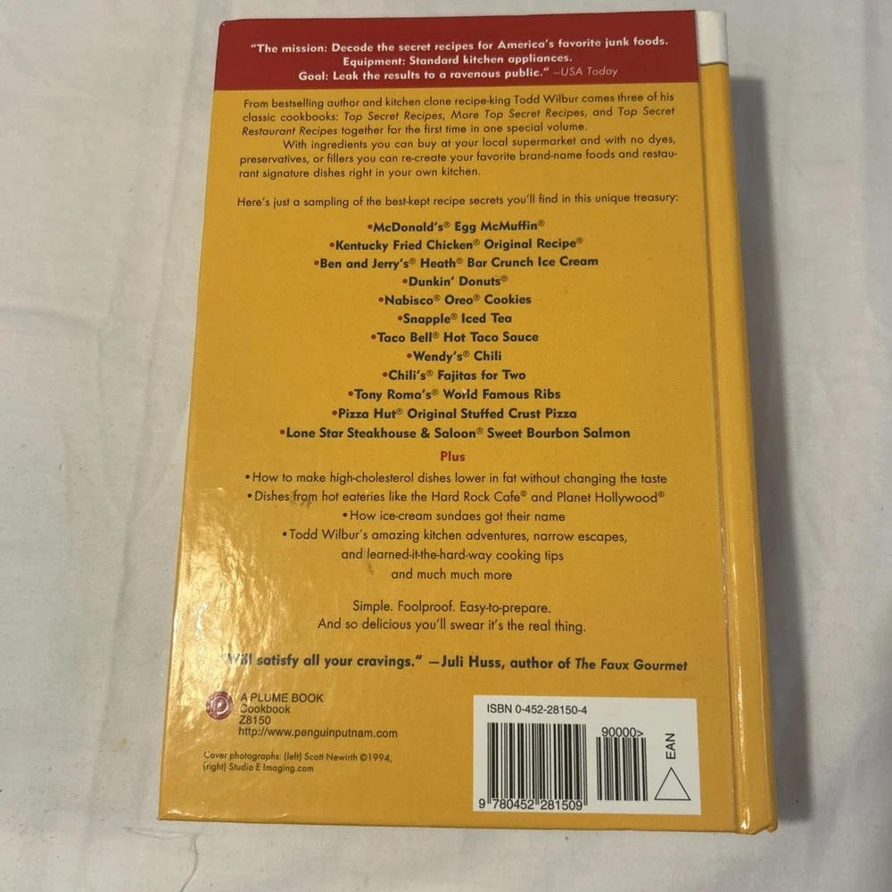 1999 Top Secret Recipes Cookbook ~ Todd Wilbur ~ Restaurant Recipes ~ Vintage
